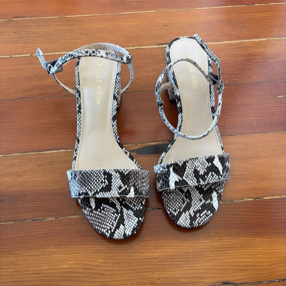 Pelle Moda Strappy Snakeskin Sandals with Block Heel